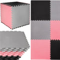 Covor din spuma pentru copii, tip puzzle forme, 27 piese, termoizolant, 179×179 cm, gri roz