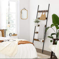 VASAGLE Cuier baie tip scara inclinata, cadru din otel cu 5 nivele, agatatori detasabile, 65x178cm, maro rustic si negru