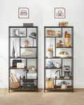 VASAGLE Biblioteca cu forma geometrica, pe 6 nivele, stil industrial, 30x80x180cm, maro rustic si negru