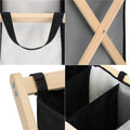 Cos de rufe cu 3 compartimente, cadru din lemn, 67x42x57 cm, 105 litri