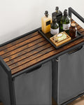 VASAGLE Cos de rufe, 2 compartimente, saci de rufe detasabili, raft, cadru metalic, 2x46L, 73x33x72 cm, maro rustic si gri