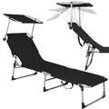 Sezlong pliabil cu parasolar, 188x57x38cm, sarcina 120kg, gri antracit