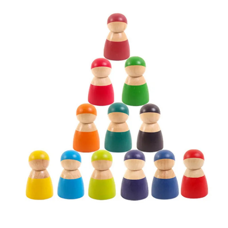 Leziter 12 prieteni figurine colorate Montessori din lemn