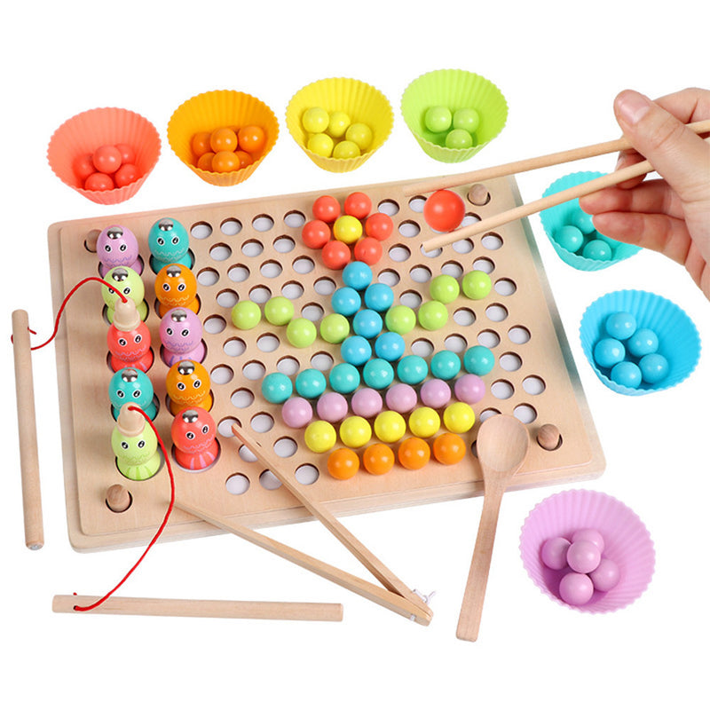 Leziter 2 în 1 Montessori jucărie din lemn de pescuit și puzzle cu bile
