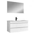 Leziter Set mobilier baie Cube 100 cu lavoar ceramic, oglinda, 2 sertare, 60x100 cm, vopsita in alb lucios