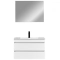 Leziter Set mobilier baie Cube 80 cu lavoar ceramic, oglinda, 2 sertare, 60x80 cm, vopsit in alb lucios