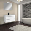 Leziter Set mobilier baie Cube 80 cu lavoar ceramic, oglinda, 2 sertare, 60x80 cm, vopsit in alb lucios