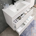 Leziter Set mobilier baie Cube 80 cu lavoar ceramic, oglinda, 2 sertare, 60x80 cm, vopsit in alb lucios