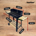 Leziter Grătar dreptunghiular cu cărbune cu role