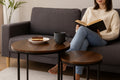 Set 2 mese pentru cafea, cadru otel, blat MDF, 60x60x50 cm si 40x40x40 cm, maro