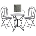 Set mobilier gradina metalic Susan, masa 60x60 cm si 2 scaune 50x40x94 cm, stil vintage, negru mat