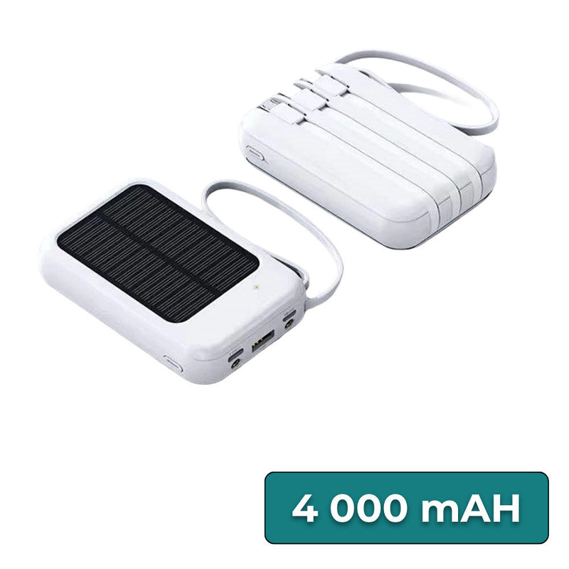 Leziter Powerbank cu panou solar 4 cabluri de încărcare 4000mAH alb