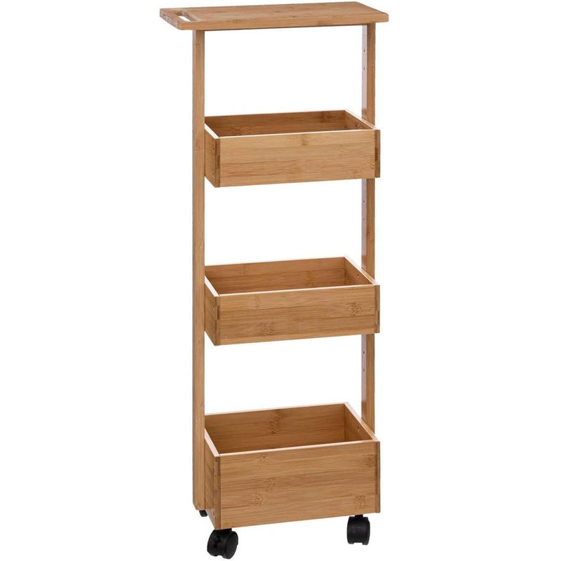 Etajera 5Five pentru spatii inguste, pe roti, 3 niveluri, bambus, 33x18x89 cm, natur