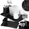 Uscator de vase metalic cu tava detasabila si suport tacamuri, 38x24x13 cm, negru