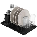 Uscator de vase metalic cu tava detasabila si suport tacamuri, 38x24x13 cm, negru