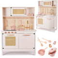 Bucatarie din lemn pentru copii 100x68x29 cm, cu accesorii si efecte luminoase, stil retro, MDF si plastic, boho, crem