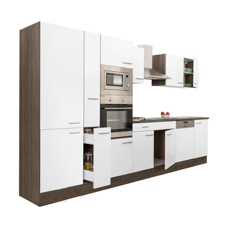 Leziter Mobilier de bucătărie Yorki 370, corp din stejar Yorki, față alb satinat, dulap cu raft