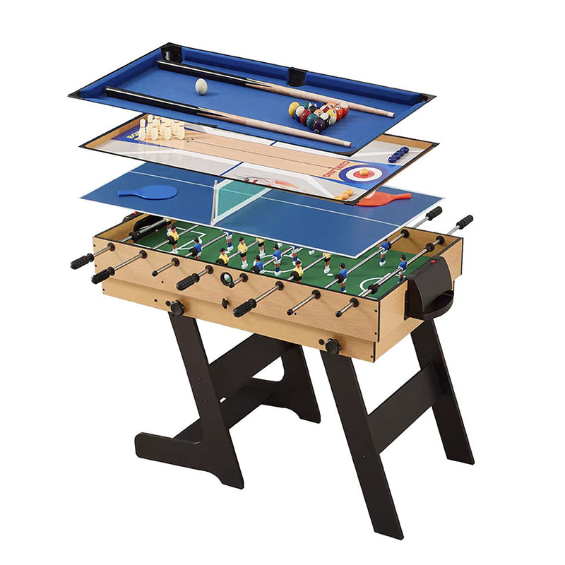 Leziter Masă de joc 4 în 1 pentru foosball, ping-pong, biliard și curling bowling