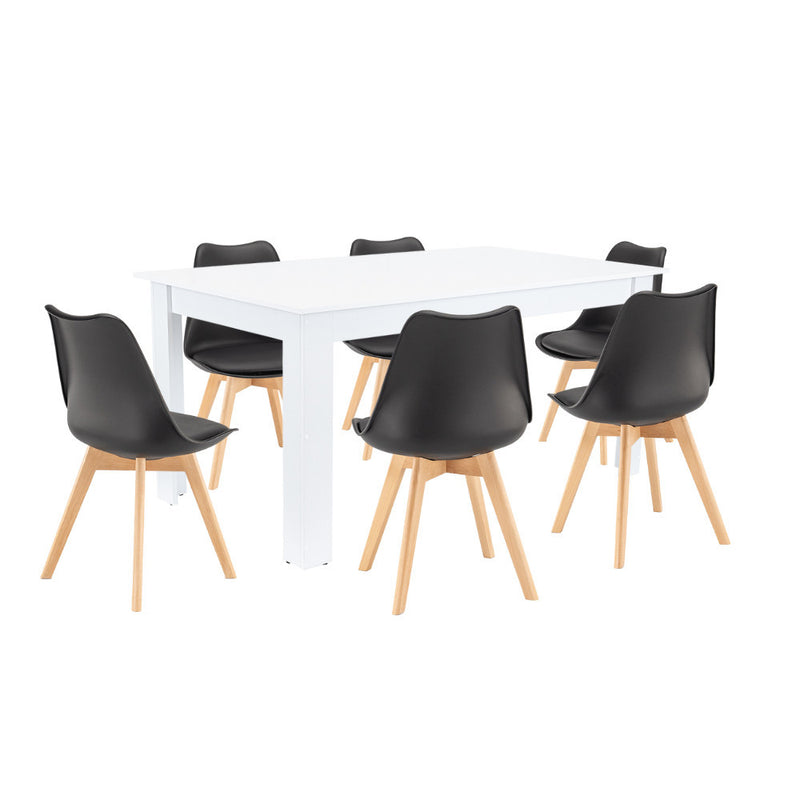 Leziter Set de masă Lola 6+1 alb-negru