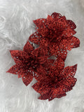 Set 10 ornamente pentru bradul de Craciun, stea Poinsettia, 10cm, rosu