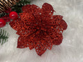 Set 10 ornamente pentru bradul de Craciun, stea Poinsettia, 10cm, rosu