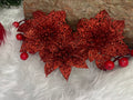Set 10 ornamente pentru bradul de Craciun, stea Poinsettia, 10cm, rosu