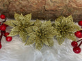 Set 10 ornamente pentru bradul de Craciun, stea Poinsettia, 14cm, auriu