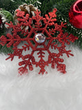 Decoratiune brad fulg de zapada cu cristal, set 2 bucati, 12cm, rosu