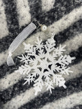 Decoratiune brad fulg de zapada, 13cm, alb cu sclipici