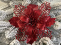 Set 10 ornamente pentru bradul de Craciun, stea Poinsettia, 16cm, visiniu