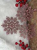 Decoratiune brad fulg de zapada, set 12 bucati, 10cm, roz