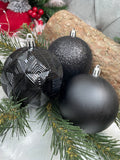 Set globuri de Craciun, 30 bucati, 8cm, 6 modele, negru
