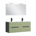 Leziter Trent Mobilier de baie 120 cm lavoar ceramic cu oglindă 60x120 cm gri antracit-verde fistic