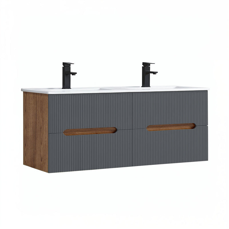 Leziter Dulap de baie inferior Trent 120 cu chiuvetă ceramică (2 sertare) stejar sunset-gri antracit