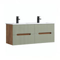 Leziter Trent 120 dulap de baie inferior cu chiuvetă ceramică (4 sertare) stejar apus de soare-olive verde