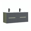 Leziter Trent 120 dulap de baie inferior cu chiuvetă ceramică (2 sertare) verde măslin-gri antracit