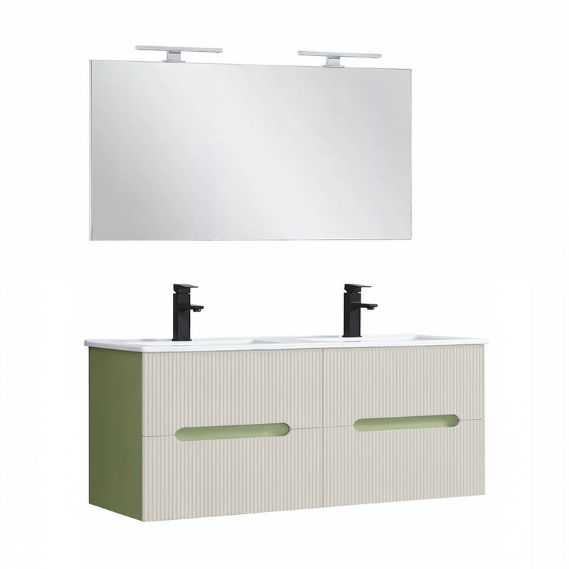 Leziter Set mobilier baie Trent 120 cu lavoar, oglinda, 60x120 cm, verde deschis-alb