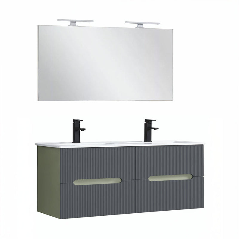 Leziter Trent Mobilier de baie 120 cm Lavetă ceramică cu oglindă 60x120 cm verde măslin-gri antracit