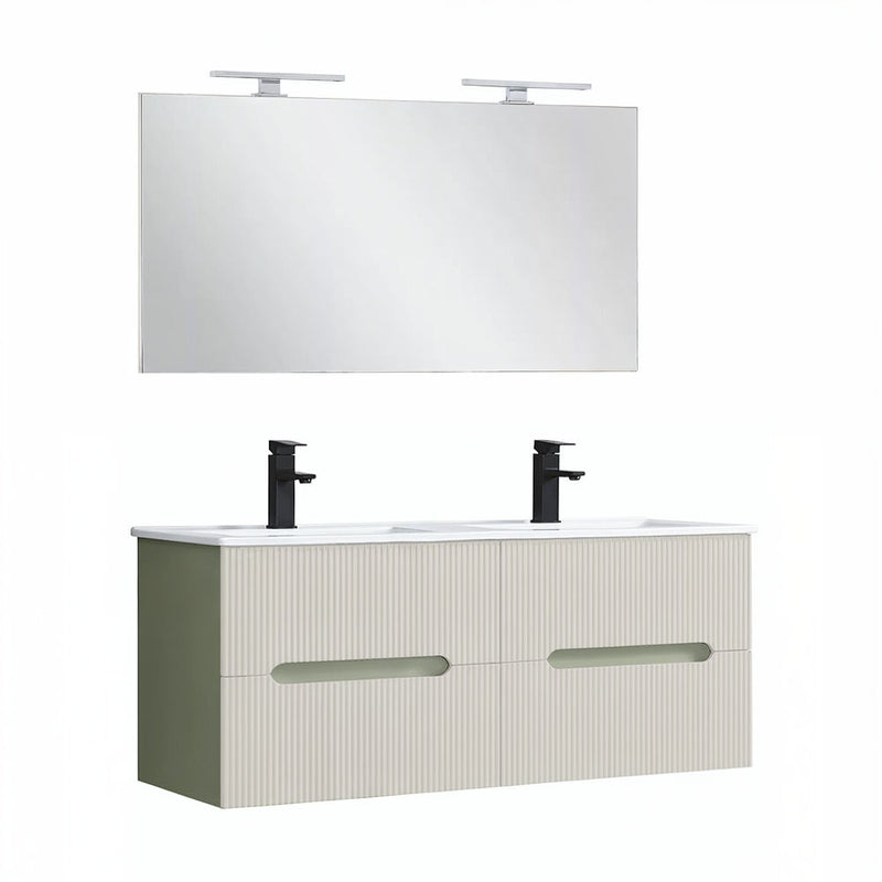 Leziter Set mobilier baie Trent 120 cu lavoar, oglinda, 60x120 cm, verde-alb