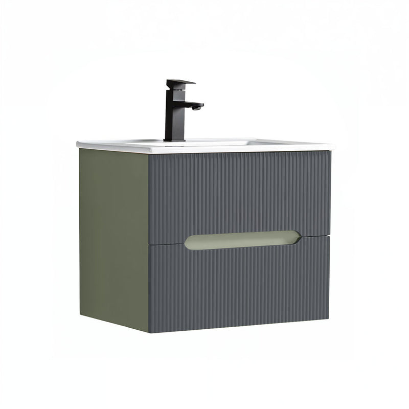 Leziter Trent 60 dulap de baie inferior cu chiuvetă ceramică (2 sertare) verde măslin-gri antracit