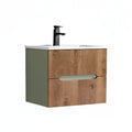 Leziter Trent 60 dulap de baie inferior cu chiuvetă ceramică (2 sertare) stejar verde-oliv-sunset