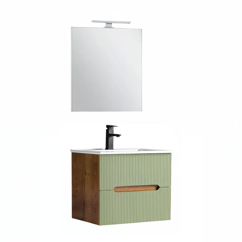 Leziter Trent mobilier de baie 60 cm ceramică chiuvetă (2 sertare) cu oglindă 60x80 cm sunset stejar-pistachio verde