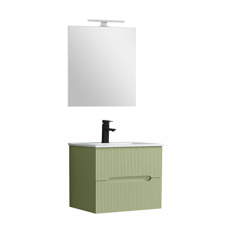 Leziter Set mobilier baie Trent 60 cu lavoar, oglinda, 2 sertare, 60x80 cm, verde deschis