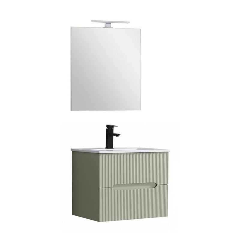 Leziter Set mobilier baie Trent 60 cu lavoar, oglinda, 2 sertare, 60x80 cm, verde