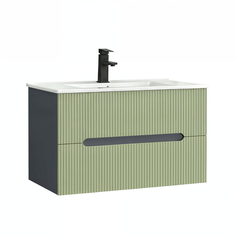Leziter Trent 80 dulap de baie inferior cu chiuvetă ceramică (2 sertare) gri antracit-verde fistic
