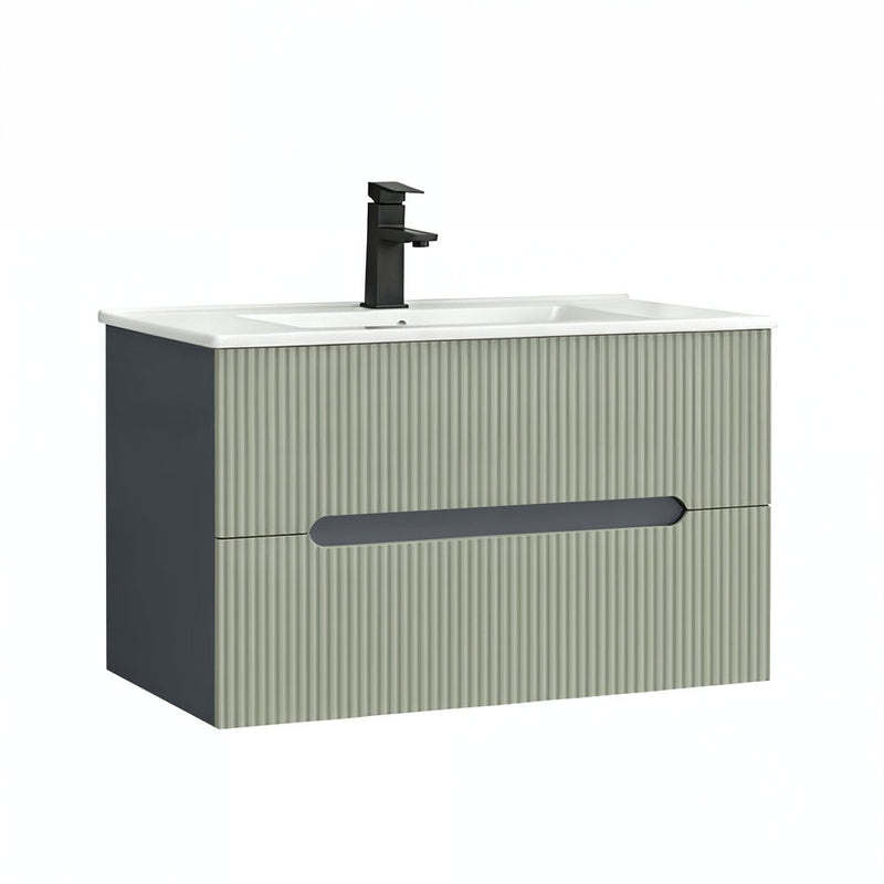 Leziter Trent 80 dulap de baie inferior cu chiuvetă ceramică (2 sertare) gri antracit-verde-oliv