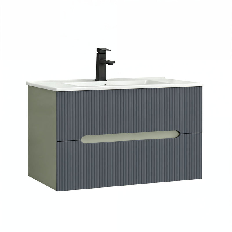 Leziter Trent 80 dulap de baie inferior cu chiuvetă ceramică (2 sertare) verde măslin-gri antracit