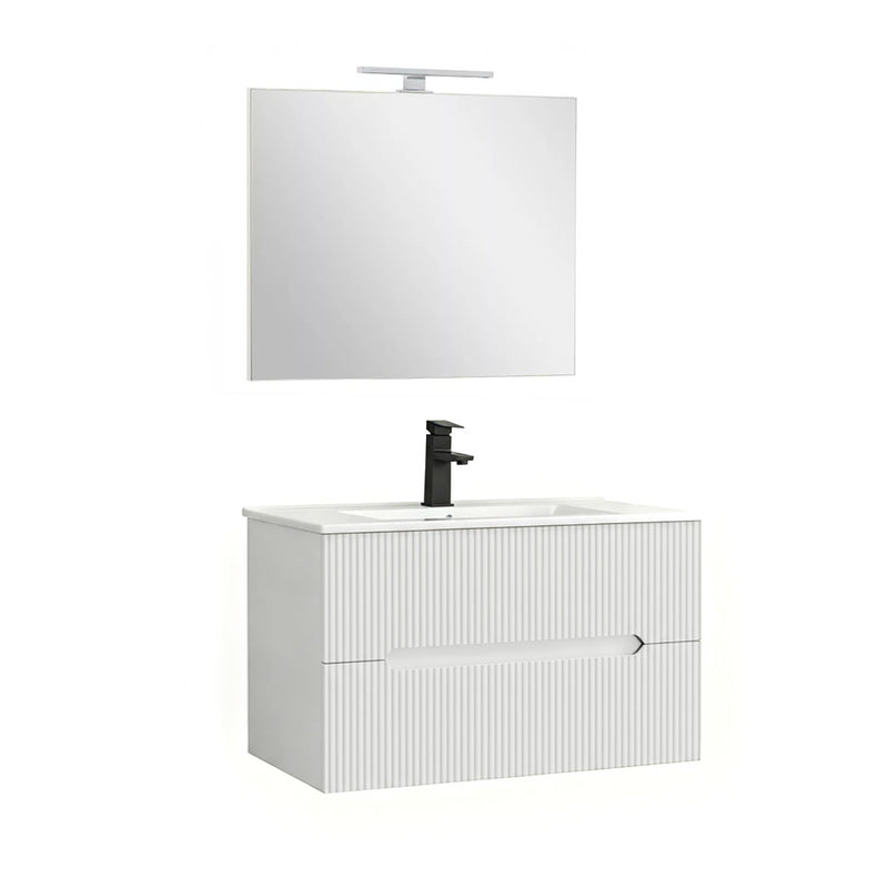 Leziter Set mobilier baie Trent 80 cu lavoar, oglinda, 2 sertare, 60x80 cm, alb