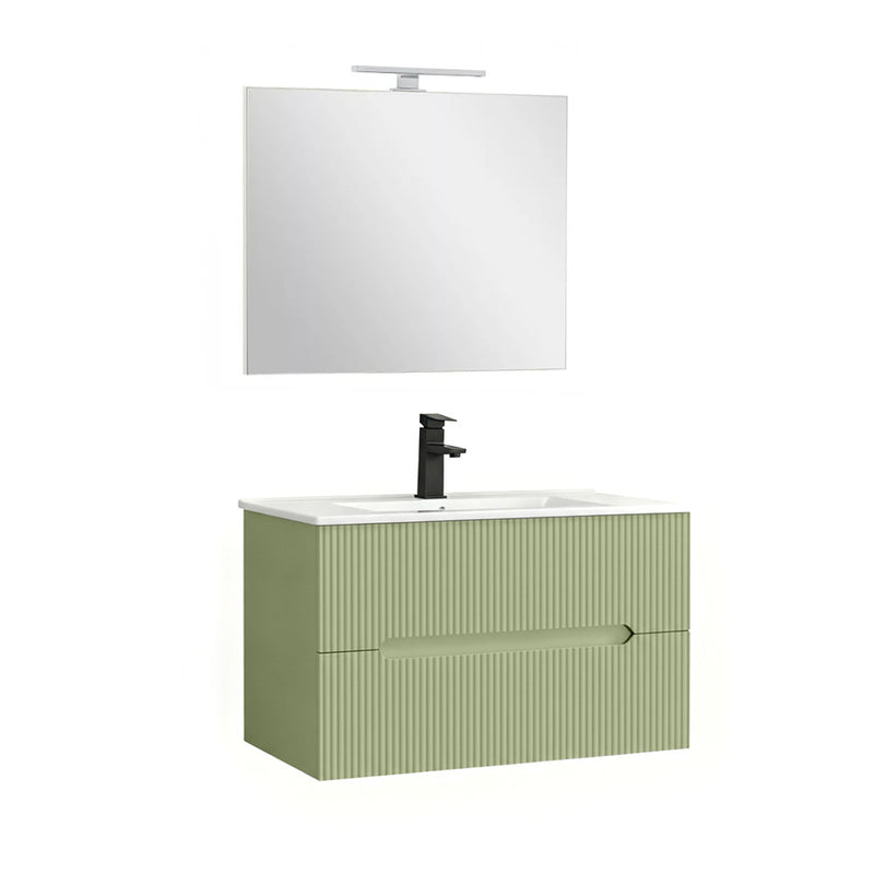Leziter Set mobilier baie Trent 80 cu lavoar, oglinda, 2 sertare, 60x80 cm, verde deschis