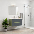 Leziter Trent Mobilier de baie 80 cm lavoar ceramic (2 sertare) cu oglindă 60x80 cm verde fistic-gri antracit